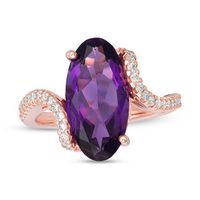 Elongated Oval Amethyst and 0.32 CT. T.W. Diamond Swirl Shank Ring in 10K Rose Gold|Peoples Jewellers