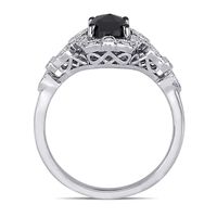 1.04 CT. T.W. Oval Enhanced Black and White Diamond Frame Vintage-Style Engagement Ring in 14K White Gold|Peoples Jewellers
