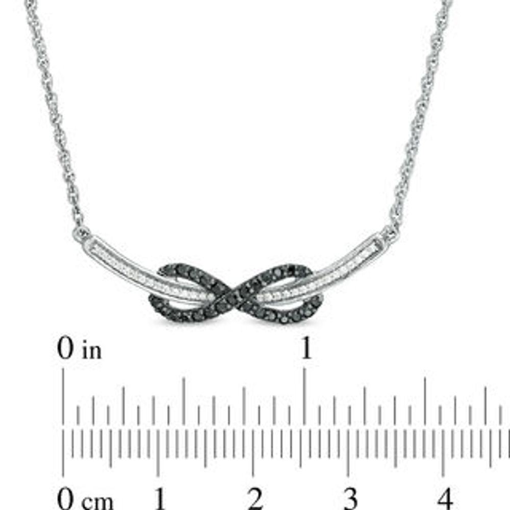 0.29 CT. T.W. Enhanced Black and White Diamond Sideways Infinity Curved Bar Necklace in Sterling Silver - 16.75"|Peoples Jewellers