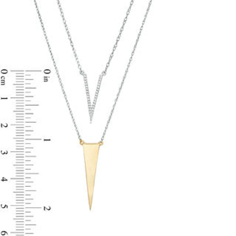 0.086 CT. T.W. Diamond Elongated Triangle Layered Necklace in Sterling Silver and 10K Gold - 20"|Peoples Jewellers