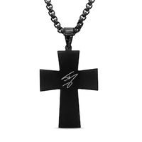 Men's 0.05 CT. T.W. Enhanced Blue Diamond Cross Pendant in Black IP Stainless Steel - 24"|Peoples Jewellers