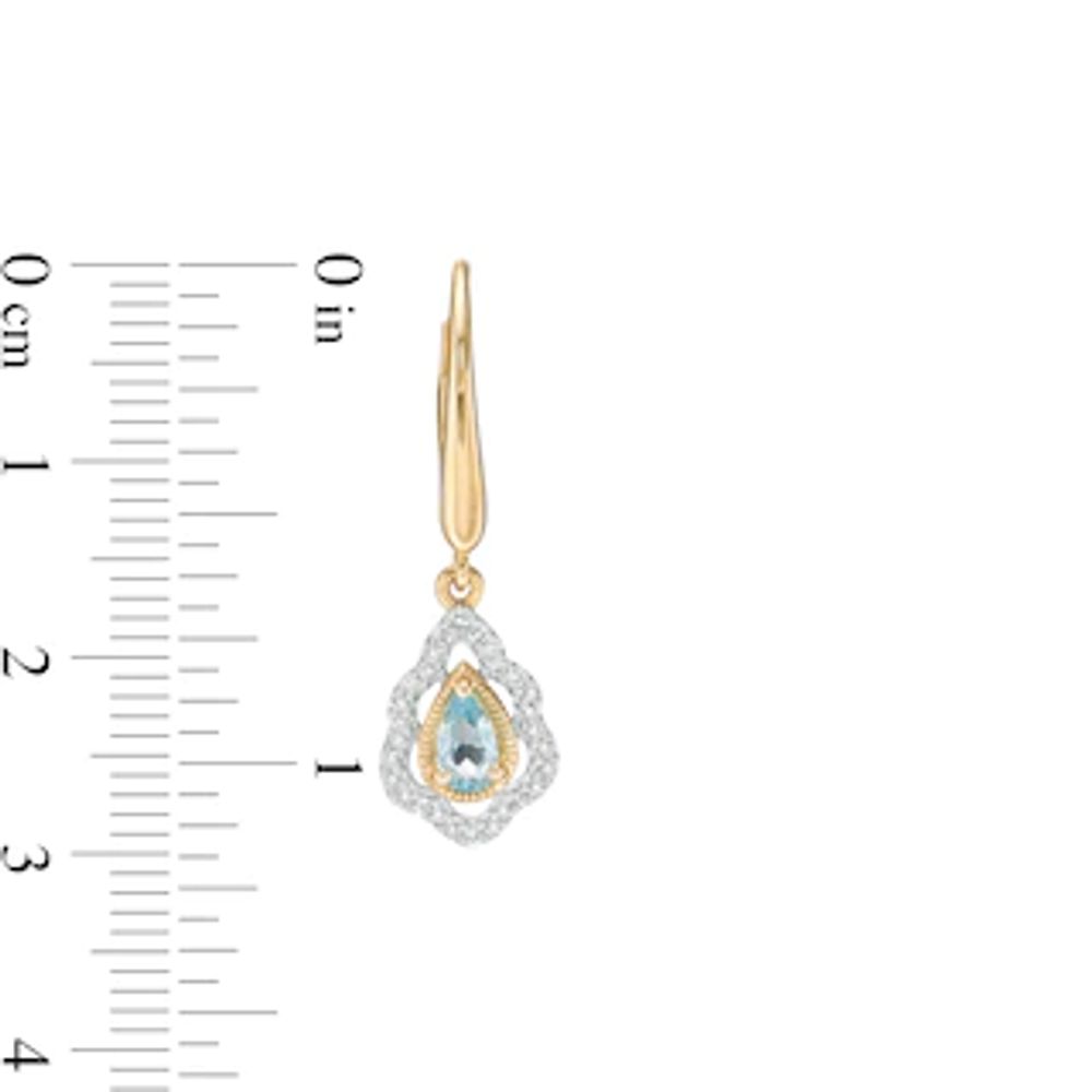 Pear-Shaped Swiss Blue Topaz and 0.18 CT. T.W. Diamond Scallop Frame Ornate Drop Earrings in 10K Gold|Peoples Jewellers