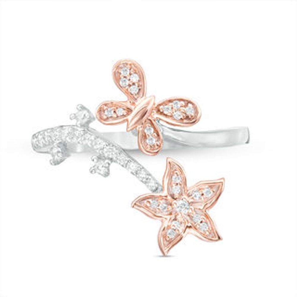 0.18 CT. T.W. Diamond Flower and Butterfly Wrap Ring in Sterling Silver and 10K Rose Gold|Peoples Jewellers