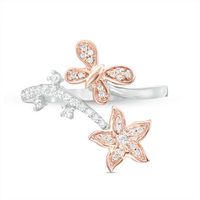 0.18 CT. T.W. Diamond Flower and Butterfly Wrap Ring in Sterling Silver and 10K Rose Gold|Peoples Jewellers