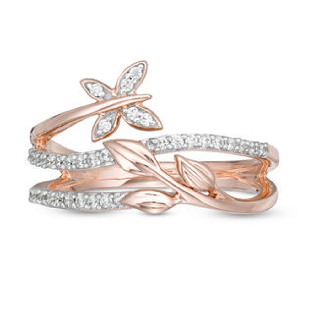 0.145 CT. T.W. Diamond Butterfly and Leaf Multi-Row Wrap Ring in 10K Rose Gold|Peoples Jewellers