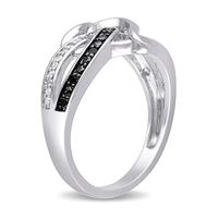 0.13 CT. T.W. Enhanced Black and White Diamond Entwined Heart Crossover Ring in Sterling Silver|Peoples Jewellers