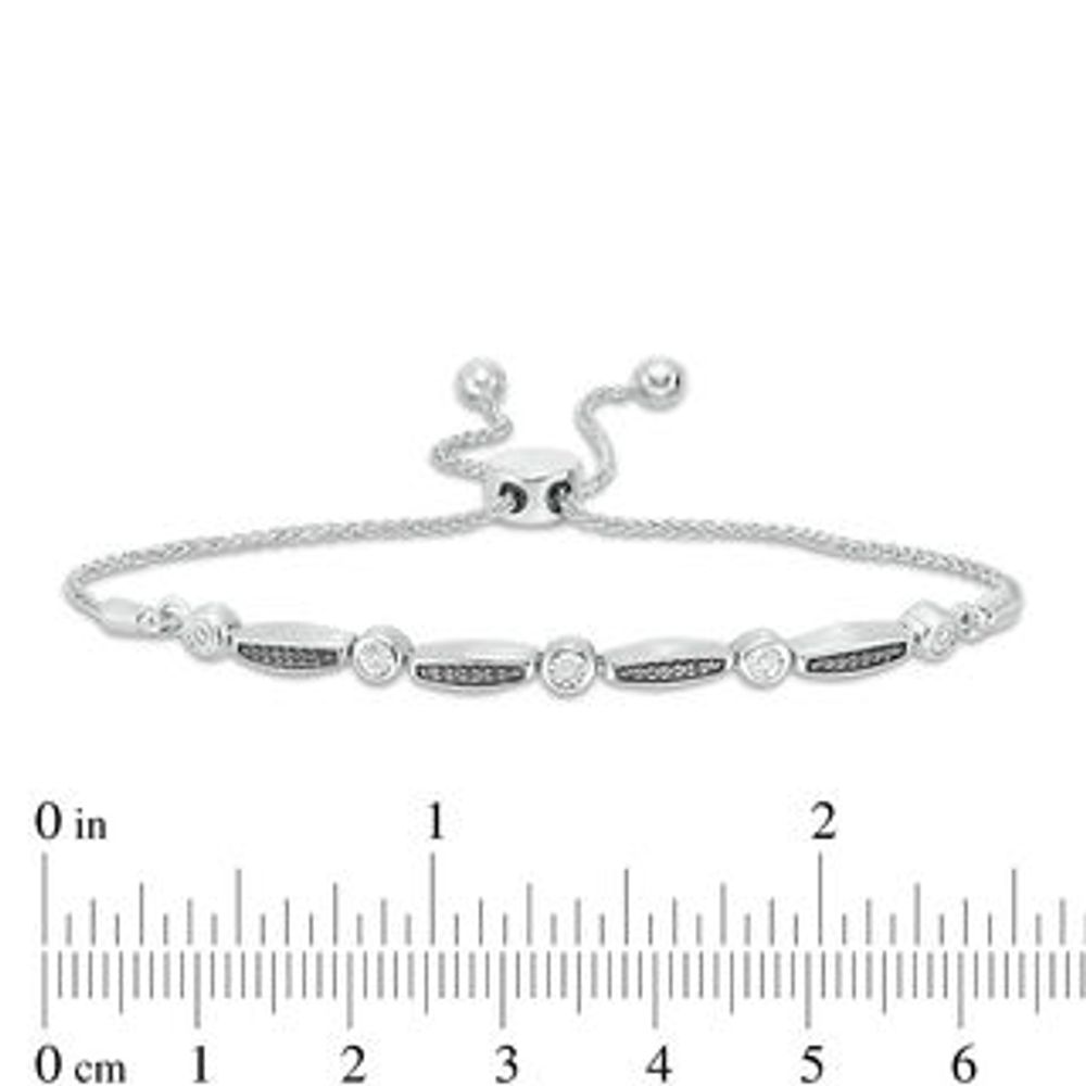 0.085 CT. T.W. Enhanced Black and White Diamond Alternating Marquise Station Bolo Bracelet in Sterling Silver - 9.5"|Peoples Jewellers