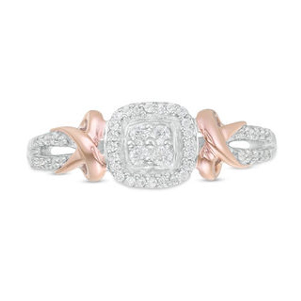 0.18 CT. T.W. Quad Diamond Cushion Frame Ring in Sterling Silver and 10K Rose Gold|Peoples Jewellers