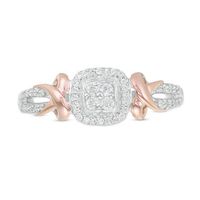 0.18 CT. T.W. Quad Diamond Cushion Frame Ring in Sterling Silver and 10K Rose Gold|Peoples Jewellers