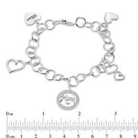 0.11 CT. T.W. Diamond "Mom" and Heart Charm Bracelet in Sterling Silver|Peoples Jewellers