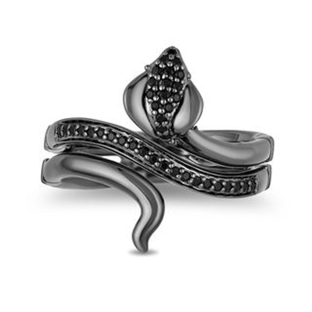 Enchanted Disney Villains Jafar 0.20 CT. T.W. Black Diamond Snake Ring in Sterling Silver with Black Rhodium|Peoples Jewellers