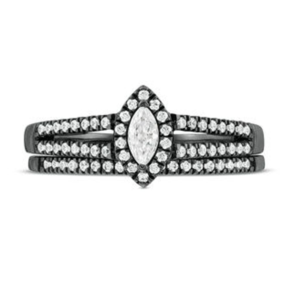 0.37 CT. T.W. Marquise Diamond Frame Multi-Row Bridal Set in 10K White Gold with Black Rhodium|Peoples Jewellers
