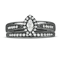 0.45 CT. T.W. Marquise Diamond Frame Split Shank Bridal Set in 10K White Gold with Black Rhodium|Peoples Jewellers