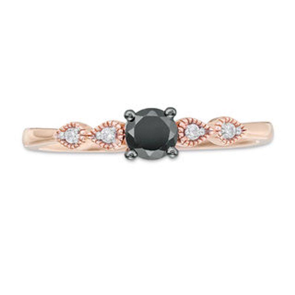 0.23 CT. T.W. Enhanced Black and White Diamond Teardrop Sides Promise Ring in 10K Rose Gold|Peoples Jewellers