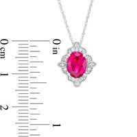 Oval Lab-Created Ruby and White Sapphire Scallop Frame Vintage-Style Pendant in Sterling Silver|Peoples Jewellers