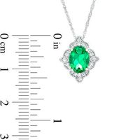 Oval Lab-Created Emerald and White Sapphire Scallop Frame Vintage-Style Pendant in Sterling Silver|Peoples Jewellers