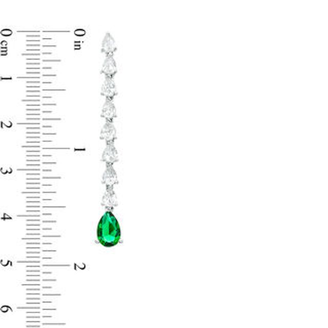 Pear-Shaped Lab-Created Emerald and White Sapphire Line Drop Earrings in Sterling Silver|Peoples Jewellers