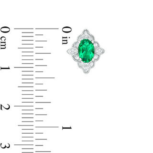 Oval Lab-Created Emerald and White Sapphire Scallop Frame Vintage-Style Stud Earrings in Sterling Silver|Peoples Jewellers