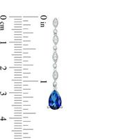 Pear-Shaped Lab-Created Blue and White Sapphire Marquise Frame Line Drop Earrings in Sterling Silver|Peoples Jewellers