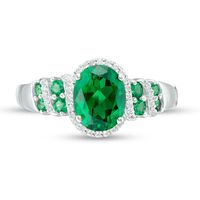 Oval Lab-Created Emerald and White Sapphire Frame Double Row Ribbon Wrap Ring in Sterling Silver|Peoples Jewellers