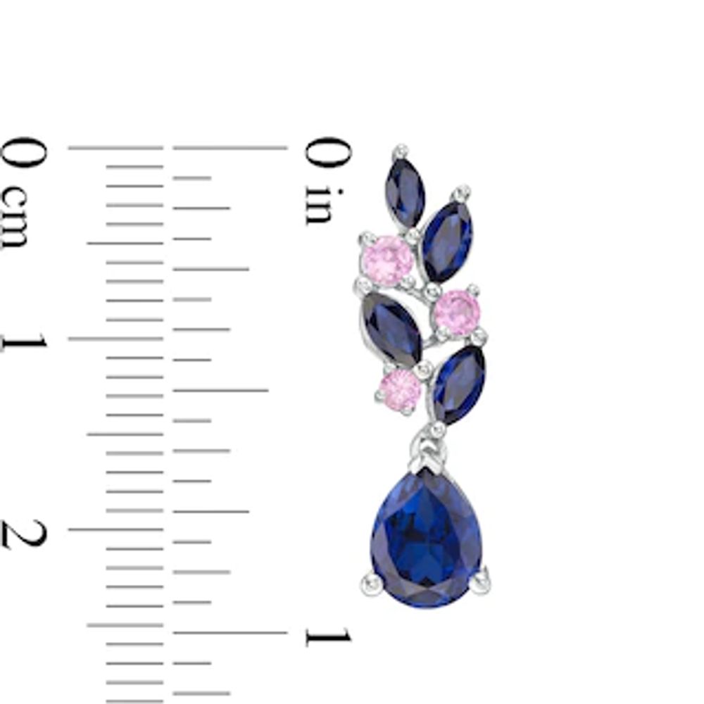 Multi-Shape Lab-Created Blue and Pink Sapphire Floral Cluster Drop Earrings in Sterling Silver|Peoples Jewellers