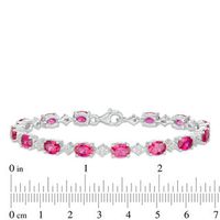 Oval Lab-Created Ruby and White Sapphire Cluster Line Bracelet in Sterling Silver - 7.25"|Peoples Jewellers