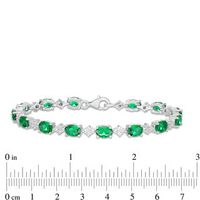 Oval Lab-Created Emerald and White Sapphire Cluster Line Bracelet in Sterling Silver - 7.25"|Peoples Jewellers