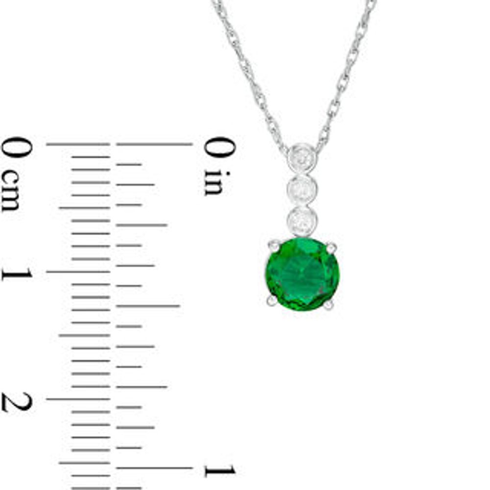 6.0mm Lab-Created Emerald and White Sapphire Trio Linear Drop Pendant in Sterling Silver|Peoples Jewellers