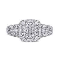 0.35 CT. T.W. Composite Diamond Cushion Frame Split Shank Vintage-Style Engagement Ring in 10K White Gold|Peoples Jewellers