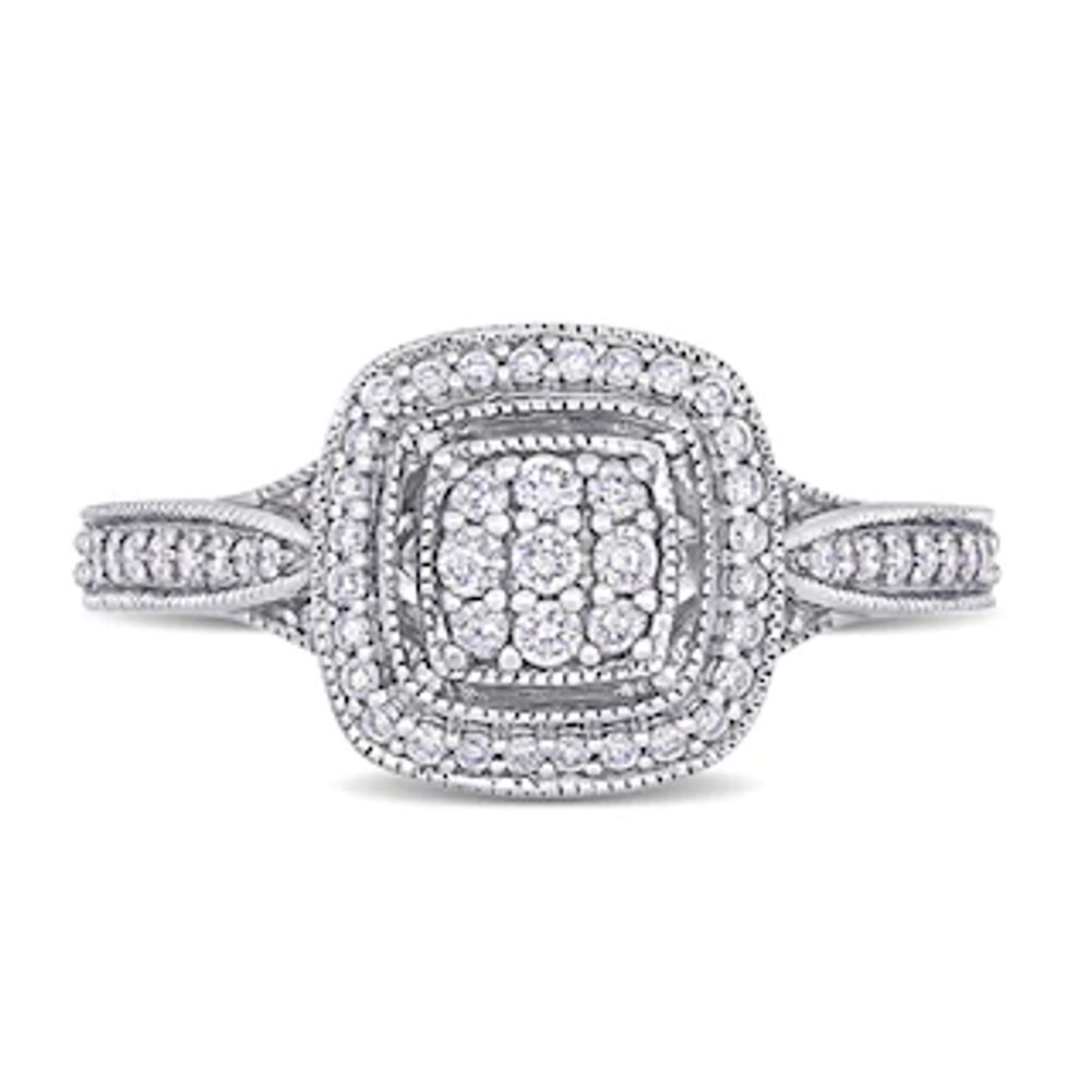 0.33 CT. T.W. Composite Diamond Cushion Frame Vintage-Style Engagement Ring in 10K White Gold|Peoples Jewellers