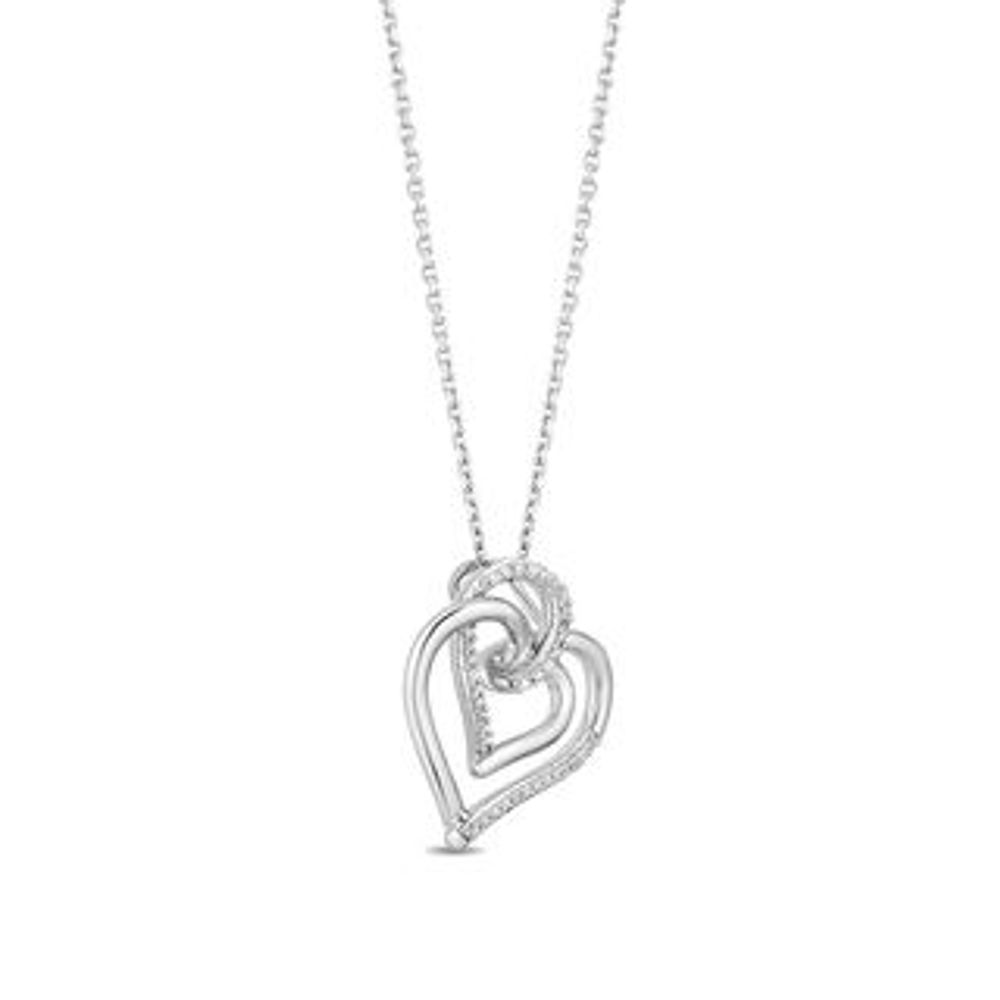 Hallmark Diamonds Love 0.065 CT. T.W. Diamond Tilted Double Heart Pendant in Sterling Silver|Peoples Jewellers