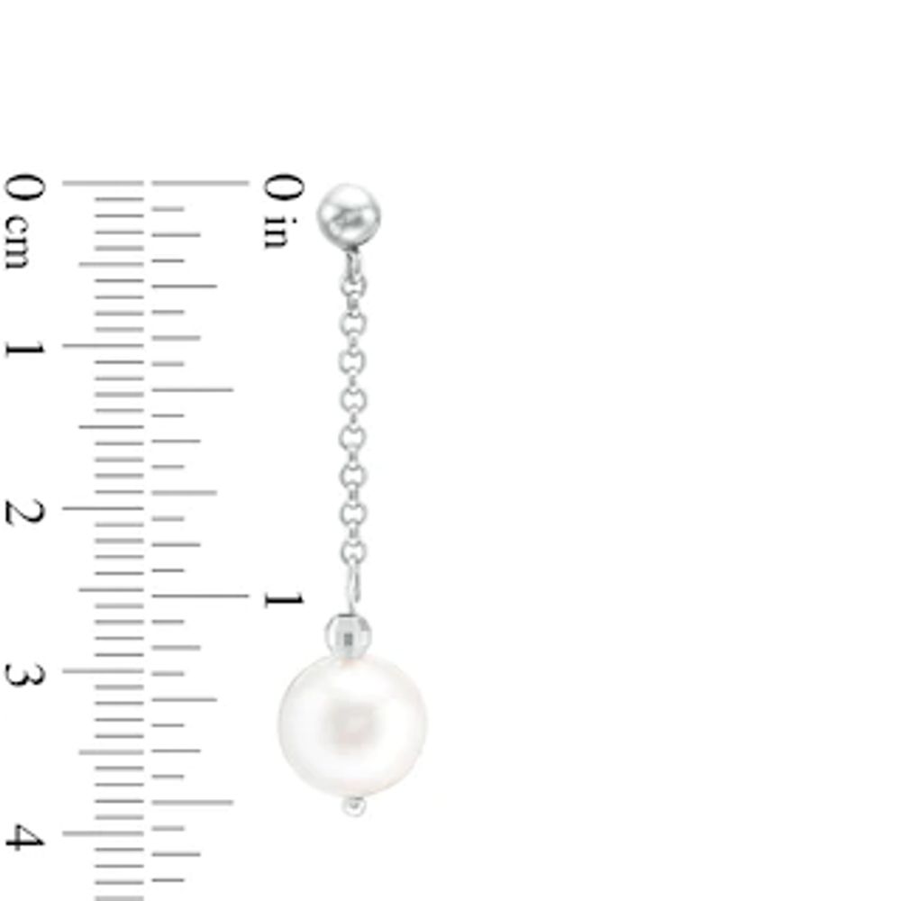 IMPERIAL® 9.0-10.0mm Freshwater Cultured Pearl and Disco Bead Chain Drop Earrings in Sterling Silver|Peoples Jewellers