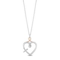 Hallmark Diamonds Faith 0.04 CT. T.W. Diamond Heart with Cross Pendant in Sterling Silver and 10K Rose Gold|Peoples Jewellers