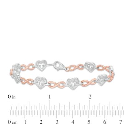 0.085 CT. T.W. Diamond Alternating Heart and Infinity Link Bracelet in Sterling Silver and 10K Rose Gold - 7.25"|Peoples Jewellers