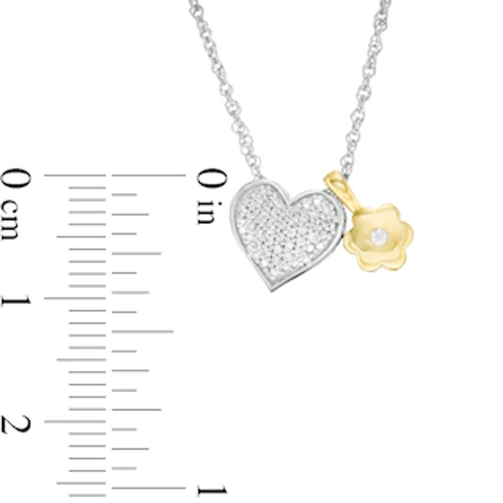 0.086 CT. T.W. Diamond Heart and Flower Charm Pendant in Sterling Silver and 10K Gold|Peoples Jewellers