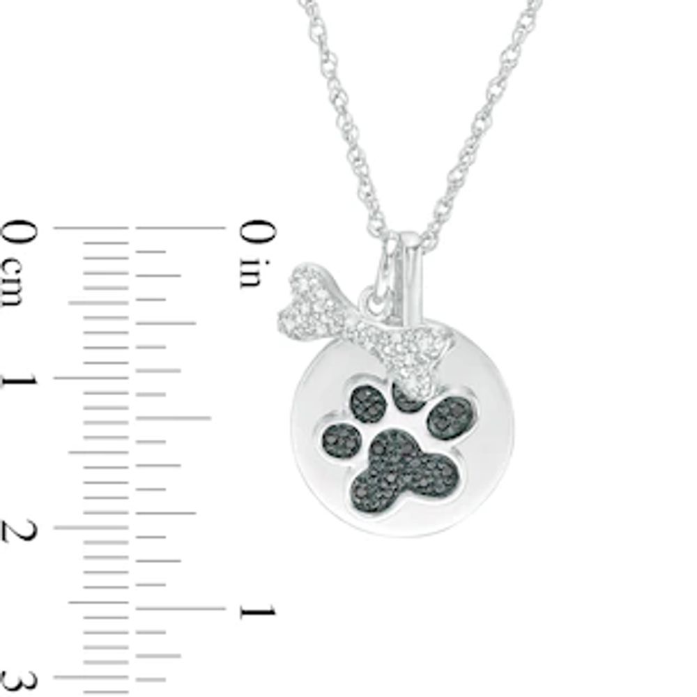 0.086 CT. T.W. Enhanced Black and White Diamond Bone and Paw Print Disc Charm Pendant in Sterling Silver|Peoples Jewellers