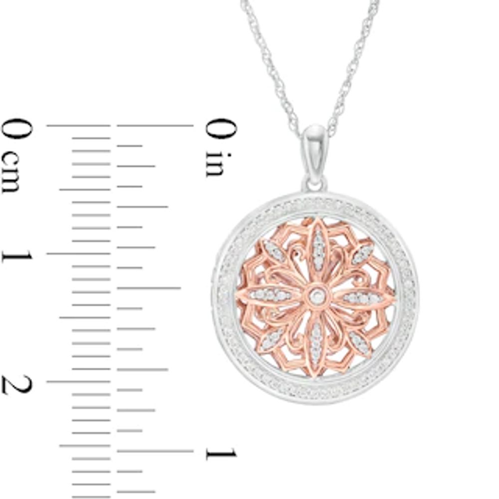 0.23 CT. T.W. Diamond Ornate Flower Locket in Sterling Silver and 10K Rose Gold|Peoples Jewellers