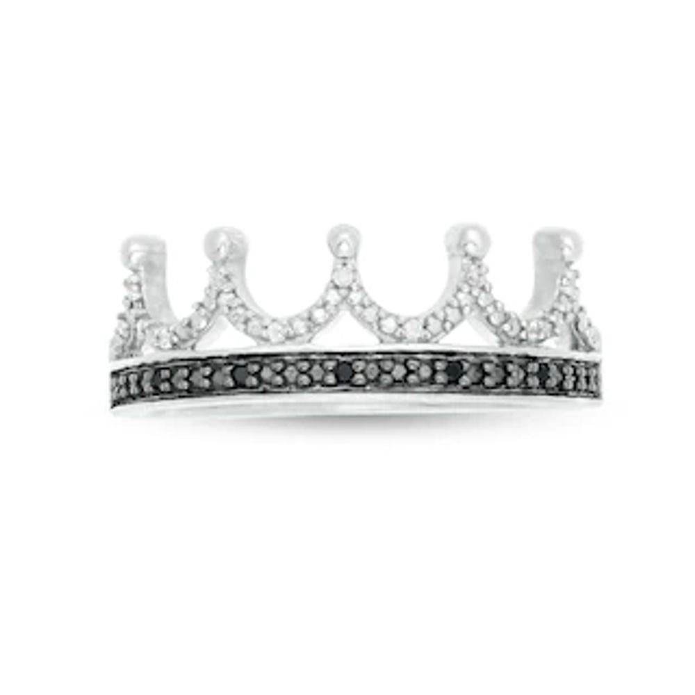 0.04 CT. T.W.  Black and White Diamond Crown Ring in Sterling Silver|Peoples Jewellers