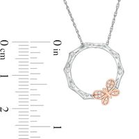 0.065 CT. T.W. Diamond Bamboo Circle with Butterfly Necklace in Sterling Silver and 10K Rose Gold|Peoples Jewellers