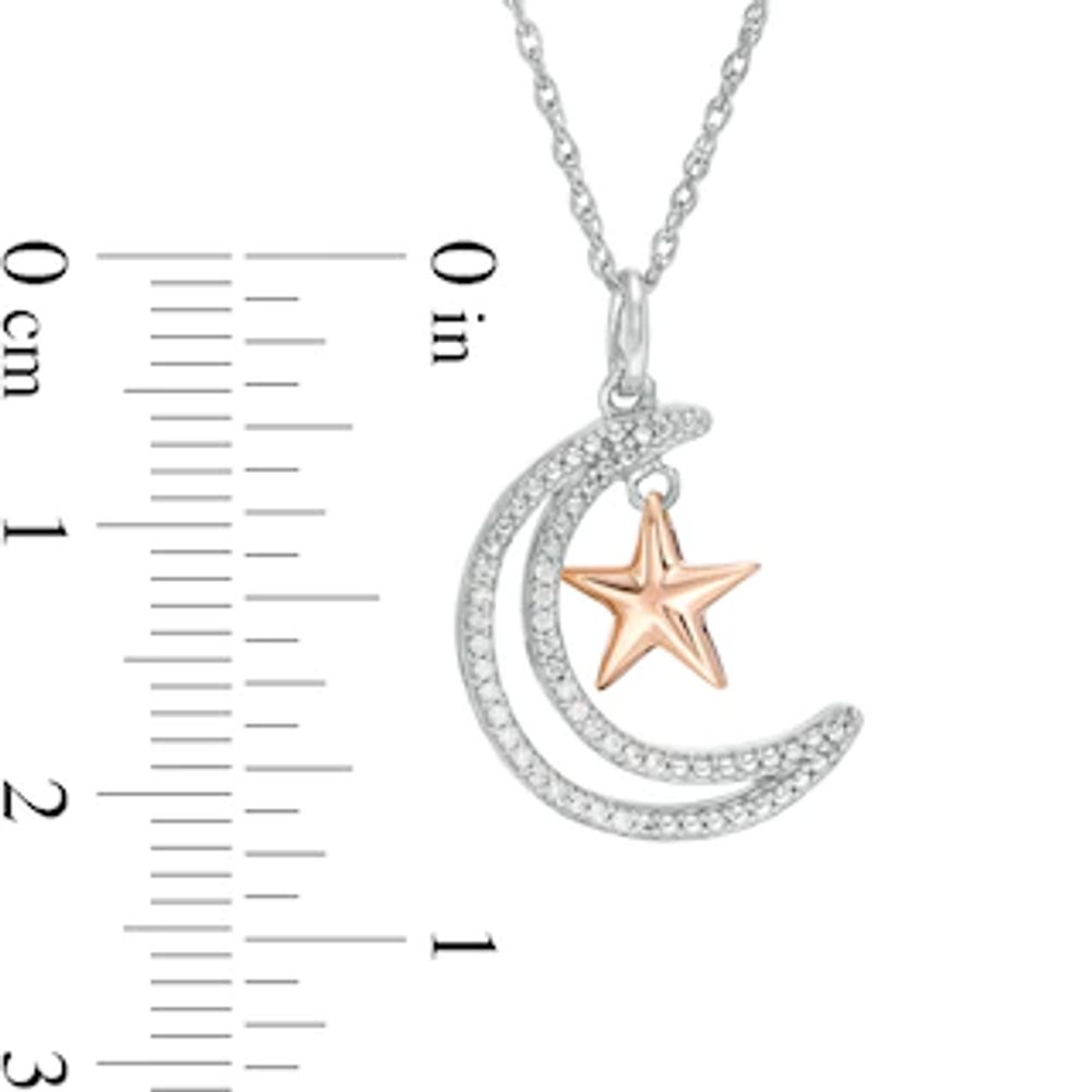 0.065 CT. T.W. Diamond Crescent Moon Outline with Star Pendant in Sterling Silver and 10K Rose Gold|Peoples Jewellers