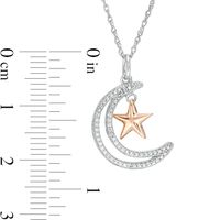 0.065 CT. T.W. Diamond Crescent Moon Outline with Star Pendant in Sterling Silver and 10K Rose Gold|Peoples Jewellers