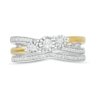 0.23 CT. T.W. Diamond Three Stone Split Shank Bridal Set in Sterling Silver with 14K Gold Plate|Peoples Jewellers