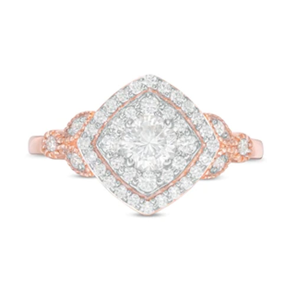 0.69 CT. T.W. Diamond Double Tilted Square Frame Vintage-Style Engagement Ring in 10K Rose Gold|Peoples Jewellers