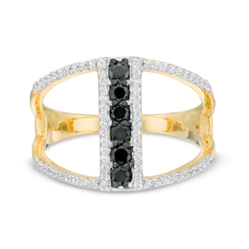 0.45 CT. T.W. Enhanced Black and White Diamond Linear Bar Split Shank Ring in 10K Gold|Peoples Jewellers