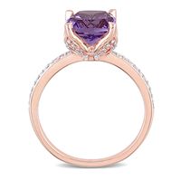 8.0mm Cushion-Cut Amethyst and 0.06 CT. T.W. Diamond Beaded Floral-Set Ring in 10K Rose Gold|Peoples Jewellers