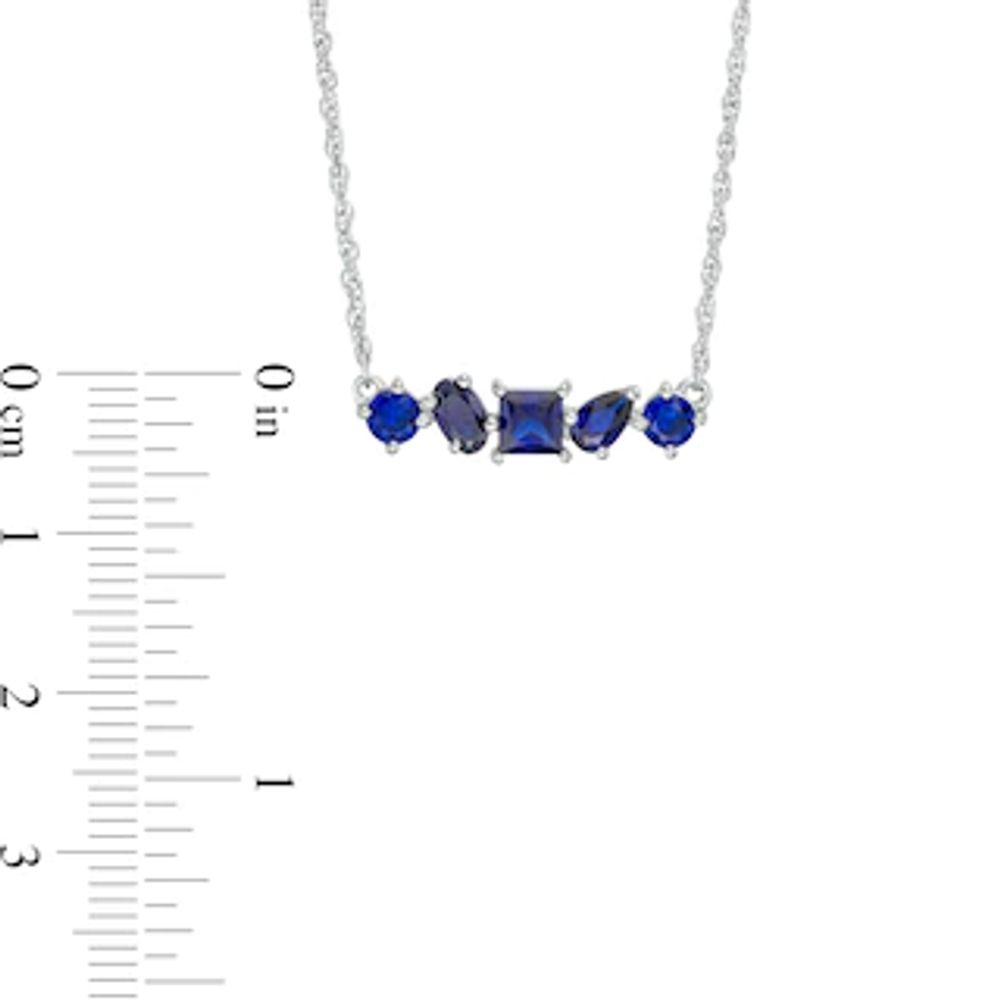 Multi-Shape Lab-Created Blue Sapphire Five Stone Bar Necklace in Sterling Silver|Peoples Jewellers