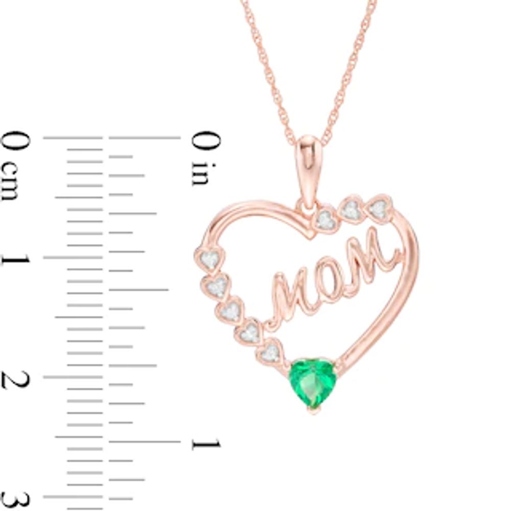 4.0mm Lab-Created Emerald and White Sapphire "MOM" Heart Frame Pendant in Sterling Silver with 14K Rose Gold Plate|Peoples Jewellers