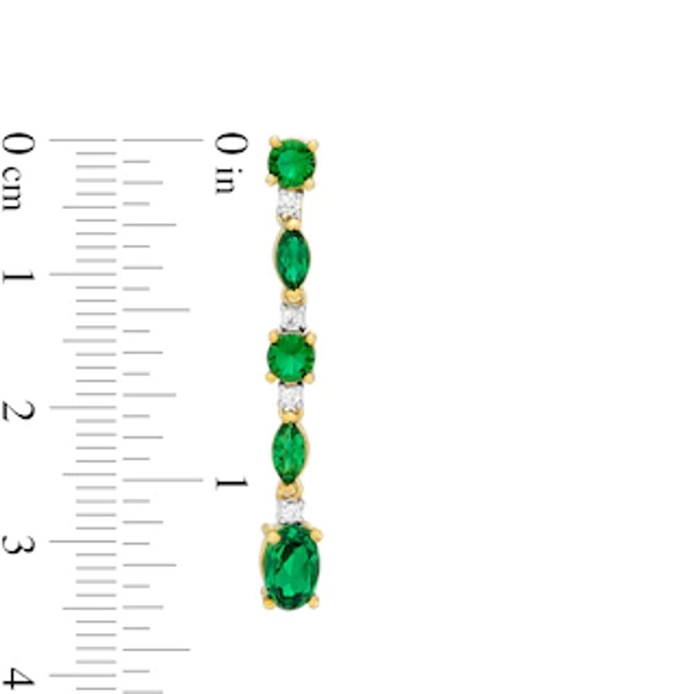 Multi-Shape Lab-Created Emerald and White Sapphire Linear Drop Earrings in Sterling Silver with 14K Gold Plate|Peoples Jewellers