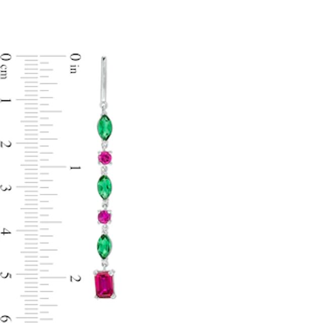 Marquise Lab-Created Emerald and Multi-Shape Ruby Alternating Linear Drop Earrings in Sterling Silver|Peoples Jewellers