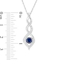 4.8mm Lab-Created Blue Sapphire and Diamond Accent Cascading Flame Pendant in Sterling Silver|Peoples Jewellers